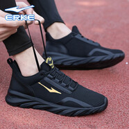 鴻星爾克男鞋運動(dòng)鞋男秋冬新款網(wǎng)面透氣跑步鞋男款鞋子紅星正品輕便休閑鞋 正黑/國王金-3254 43