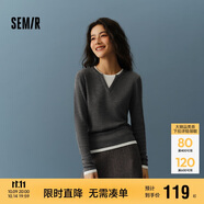 森馬（Semir）森馬毛衣女短款假兩件含羊毛針織衫24冬新款保暖內搭109724107015