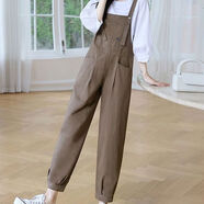 元樂(lè )申牛仔背帶褲女春秋新款韓版寬松時(shí)尚減齡網(wǎng)紅顯瘦修身九分褲套裝 卡其色【單褲子】 L 111-125斤