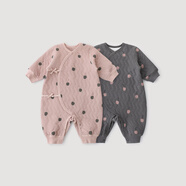 巴厘小豬【反季清倉】【兩件裝】新生兒衣服秋冬季保暖寶寶哈衣爬服夾絲加 中灰+檀粉 59cm