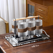 半笙高硼硅玻璃杯錘紋涼水壺輕奢高顏值家用耐熱水杯套裝客廳夏季 3件套  6杯+鐵藝杯架+手提金屬托盤(pán)