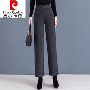 皮爾卡丹（pierre cardin）毛呢褲媽媽九分直筒褲羊毛呢加厚卷邊闊腿褲秋冬配短靴褲子煙管褲 灰黑色款 2189春秋冬 常規(guī) 31 3XL碼