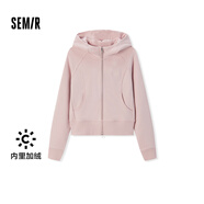 森馬（Semir）外套女短款插肩袖小個子潮2024冬季加絨緊身連帽夾克109724108015