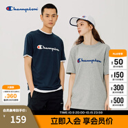 Champion夏季經(jīng)典款印花草寫LOGO圓領(lǐng)休閑運動T恤無性別冠軍短袖男女情侶 黑色(偏薄） M