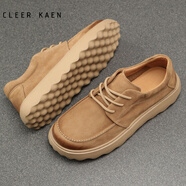 CLEER KAEN品牌男鞋2024春夏季新款休閑皮鞋男軟底增高透氣真皮小白鞋男 卡其色 42 皮鞋碼