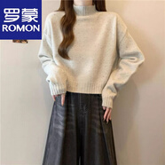 羅蒙（ROMON）高端羊毛衫時(shí)尚半高領(lǐng)加厚波點(diǎn)毛衣外套女秋冬新款寬松小個(gè)子打底 官方旗艦杏色 S