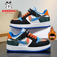 巴布豆（BOBDOG）男童運動(dòng)鞋男童鞋子秋冬季大棉防水兒童板鞋加絨二棉鞋男孩休閑鞋 藍黑桔低幫【加絨二棉】TS6208 37 鞋內長(cháng)23.5cm