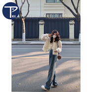 PMOGV領(lǐng)短款毛衣外套女秋冬2023新款設(shè)計(jì)感甜美減齡氣質(zhì)長(zhǎng)袖針織開(kāi)衫 白色 S 建議80-95斤