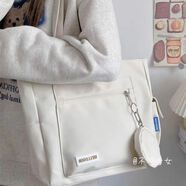 QUEEN TRIP女神節帆布包包 日系ins休閑百搭單肩包手提包上課通勤包托特包女 白色【耐磨耐用】_ 單包+胖云朵