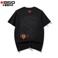 BS'O小魔怪潮牌短袖t恤男裝 夏季寬松青年刺繡國潮百搭時尚半袖體恤薄 黑色CJ2EV2841 3XL（175-195斤）