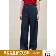 獨(dú)束大碼女裝橫分割明線(xiàn)直筒牛仔褲2025夏裝雙色個(gè)性牛仔休閑褲子 深牛仔藍(lán) M （尺碼：1） 拍前和客服確認(rèn)尺碼