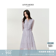 玖姿·安娜蔻優(yōu)雅法式浪漫亮片蕾絲蛋糕擺收腰連衣裙女2025秋季新款 淺紫 M