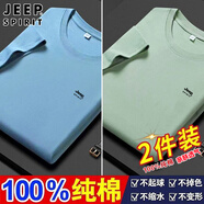 JEEP SPIRIT吉普兩件裝純棉短袖T恤男夏季新款情侶圓領(lǐng)半袖體恤打底衫男寬松 淺藍(lán)+豆綠（兩件裝） M （建議95-105斤）