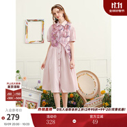 兩三事襯衫裙女2025夏季新款假兩件連衣裙油畫拼接裙子花雨初 水粉色 L