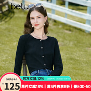 百圖betu女裝秋新款T恤圓領(lǐng)長(cháng)袖精致蝴蝶結紐扣針織T恤女2308T19 黑色 M