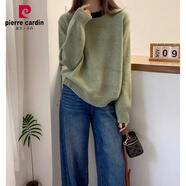 皮爾卡丹（pierre cardin）拼色浣熊絨針織衫女2024秋冬季時(shí)尚長(zhǎng)袖休閑軟糯毛衣慵懶風(fēng)衫 綠色毛衣秋冬女/毛衣/打底衫/高 M M 90-100斤