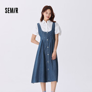 森馬牛仔連衣裙女U領(lǐng)顯瘦復古風(fēng)百搭秋季鹽系收腰大擺吊帶裙潮流 牛仔深藍88301 155/80A/S