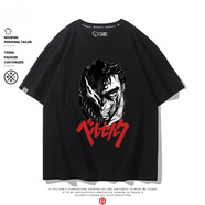 歐若梵劍風(fēng)傳奇Berserk烙印戰(zhàn)士動(dòng)漫周邊T恤三浦健太郎男短袖上衣服 墨黑6 XXL 180-200斤