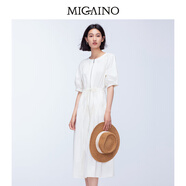 曼婭奴（MIGAINO）女裝2025年早秋新款法式收腰純色連衣裙MO32DB012 米杏 S 155/80A