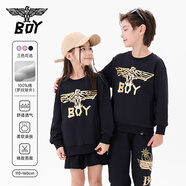 BOY JUNIOR春季潮牌圓領套頭衛(wèi)衣男女兒童裝百搭個性logo兒童裝K03434 黑色 150