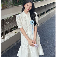 UKMR甜美減齡設(shè)計(jì)感不規(guī)則連衣裙女夏季新款韓版休閑立體花朵襯衫裙子 白色裙子 L 105-115斤
