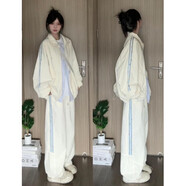 單南衛(wèi)鹽系甜酷休閑運(yùn)動(dòng)套裝女春秋寬松花朵刺繡立領(lǐng)外套衛(wèi)衣長(zhǎng)褲兩件套 mlnette-杏色春秋款休閑運(yùn)動(dòng)套 均碼 m