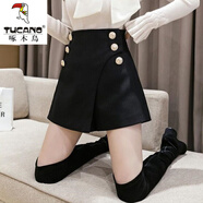 啄木鳥(niǎo)加厚毛呢短褲女秋冬季2025新款外穿松緊高腰顯瘦百搭闊腿打底靴褲 6110黑色 5XL 【175-200斤】