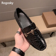 Rogosky香港潮牌豆豆鞋男士軟底一腳蹬單鞋夏季韓版高端休閑駕車懶人鞋子 黑色 38 皮鞋碼