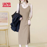 UKMR吊帶裙2025新款螺紋冰絲連衣裙女長(cháng)款夏季背心裙韓版顯瘦高端裙子 卡其色【*剩92件*版】 M 建議95-110斤