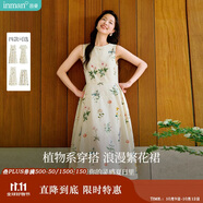 茵曼（INMAN）夏季植物碎花印花女裝無袖連衣裙百搭寬松花苞長裙子 杏色 XL