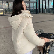 莫代爾歐貨羊羔毛領(lǐng)拼接棉衣2025冬季新款加厚面包服棉服中長(zhǎng)款連帽棉衣 白色 M (95-120斤)