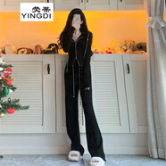 熒蒂（YINGDI）歐洲站休閑運動套裝女春秋2025新款時尚洋氣衛(wèi)衣女休閑褲兩件套裝 黑色套裝 L