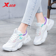 特步女鞋運動(dòng)鞋女2026春季新款女士休閑鞋子老爹鞋透氣耐磨跑步鞋女 白灰蘭-女款-5070 35