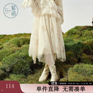 紫涵松緊腰半身裙冬季新款雙層網(wǎng)紗蓬蓬裙原創(chuàng)印花不規(guī)則裙子 米底印花 L