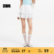 森馬半身裙女設(shè)計感肌理蕾絲花邊甜美2025夏新款A(yù)字蓬蓬短裙俏皮 本白10102 M