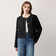 樂(lè )町甜美芭蕾風(fēng)氣質(zhì)名媛小香風(fēng)外套秋季新款減齡漂亮短款上衣 黑色(現貨) XS