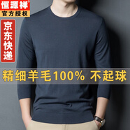 恒源祥精細羊毛衫男純羊毛100%圓領(lǐng)貼身打底衫男士毛衣薄款可機洗春秋款 青灰（薄款） L (170) 適合130斤-145斤