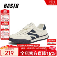 百思圖25春戶外運動德訓(xùn)鞋平跟圓頭男休閑鞋62802AM5 白色/藍色 41