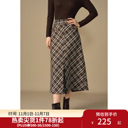 獨束大碼女裝裙擺壓褶A字半身裙2024年冬新款新復(fù)古回潮法式優(yōu)雅顯瘦 藍(lán)咖格紋 2XL (尺碼：4)