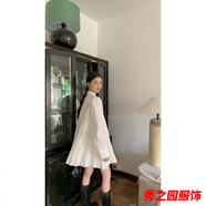 范哲莎欲香甜心設計感不規則復古長(cháng)袖襯衫連衣裙韓系a字拼接百褶裙女潮 白色 L