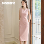 ROEYSHOUSE羅衣時尚修身無袖連衣裙女秋季新款氣質(zhì)深藍色收腰裙子10986 粉色 2XL