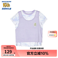 Skechers斯凱奇女童針織短袖T恤衫兒童夏季戶外舒爽運動休閑上衣P224G022 藍紫色扎染/03XG 120 cm