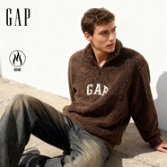 蓋璞（GAP）男女裝春款logo刺繡寬松抱抱絨半拉鏈衛衣上衣788670 棕色 S (165/88A)亞洲尺碼