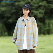 真維斯格子襯衫女長(zhǎng)袖2025秋季季寬松慵懶風(fēng)上衣外套襯衣淺藍(lán)2XL