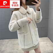 皮爾卡丹（pierre cardin）水貂絨外套女秋冬2025新款短款加厚寬松洋氣女士毛領(lǐng)針織毛衣開(kāi)衫 米白色 M
