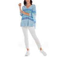 Mud Pie 女士夏季V領(lǐng)條紋針織衫 寬松薄款側開(kāi)叉毛衣 robin 藍 One Size