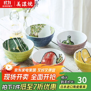 美濃燒（Mino Yaki） 繪手紙面碗日式和風(fēng)蔬菜大碗釉下彩味千拉面碗日本進(jìn)口餐具 綠椒小碗
