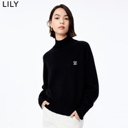 LILY冬新款女裝全綿羊毛氣質(zhì)通勤保暖高領(lǐng)時(shí)尚純色毛衣內(nèi)搭女 510黑 L
