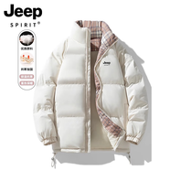 JEEP SPIRIT吉普羽絨棉服男女同款冬季新款休閑棉襖子棉衣滑雪登山外套情侶 SDHW-8889米白色 S 【85-100斤】