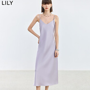 LILY夏新款女裝法式優(yōu)雅浪漫氣質(zhì)可調(diào)節(jié)肩帶長款吊帶連衣裙女 803淺紫 S